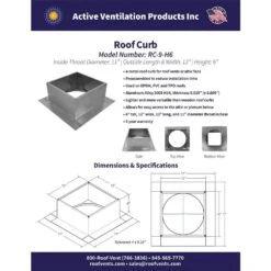Box Is 12 In. Wide X 12 In. Long X 6 In. High Aluminum Roof Curb -Fire Place Store active ventilation rooftop venting rc 9 h6 66 1000