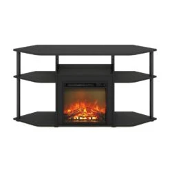 Jensen 47.09 In. Freestanding Wood Smart Electric Corner Fireplace TV Stand In Americano/Black -Fire Place Store americano black furinno fireplace tv stands 23161ambk 4f 1000