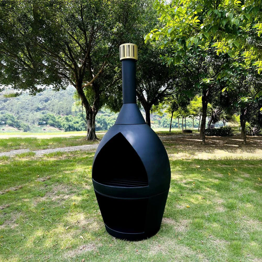 55.11 In. H Outdoor Fireplace Wood Chiminea Burning Fire Pits With Wood Storage 2 55.11 In. H Outdoor Fireplace Wood Chiminea Burning Fire Pits With Wood Storage - Image 2