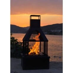 42 In. Outdoor Fireplace Wood Chiminea Burning Fire Pits With Wood Storage -Fire Place Store amity trun llc chimineas pf02frisco 76 1000