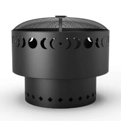 23 In. Dia Moon Phase Outdoor Wood Burning Fire Stove With Cover