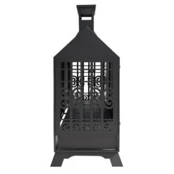 55.91 In. Iron Fireplace With Mesh Spark, Screen Doors, Fire Poker, Black -Fire Place Store amity trun llc outdoor fireplaces pf35burningsun 1f 1000
