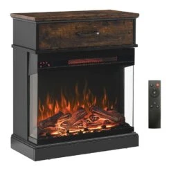 25 In. Freestanding Electric Fireplace Stove, Stand Side Table With 3-Sided Glass Fireplace Insert In Antique Black -Fire Place Store antique black toolcat freestanding electric fireplaces mgg70 10 eh 77 1000