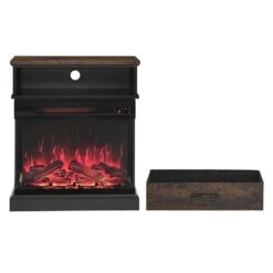 25 In. Freestanding Electric Fireplace Stove, Stand Side Table With 3-Sided Glass Fireplace Insert In Antique Black -Fire Place Store antique black toolcat freestanding electric fireplaces mgg70 10 eh c3 1000