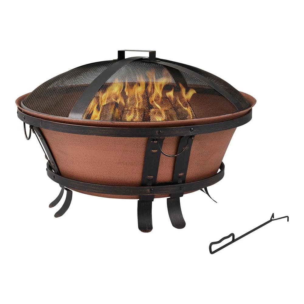 Whitlock 34 In. W Antique Bronze Cast Iron Wood Outdoor Fire Pit With Screen And Poker Included 2 Whitlock 34 In. W Antique Bronze Cast Iron Wood Outdoor Fire Pit With Screen And Poker Included - Image 2