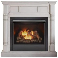 FDI32R-M-AW Full Size Dual Fuel Ventless Fireplace - 32,000 BTU, Remote Control, Antique White Finish