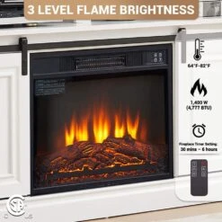 58 In. Freestanding Electric Fireplace TV Stand With Storage Space And Multifunctional Sliding Doors In Antique White -Fire Place Store antique white sunrinx fireplace tv stands fts175802aw 44 1000