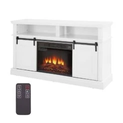 58 In. Freestanding Electric Fireplace TV Stand With Storage Space And Multifunctional Sliding Doors In Antique White -Fire Place Store antique white sunrinx fireplace tv stands fts175802aw 4f 1000