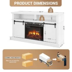 58 In. Freestanding Electric Fireplace TV Stand With Storage Space And Multifunctional Sliding Doors In Antique White -Fire Place Store antique white sunrinx fireplace tv stands fts175802aw c3 1000