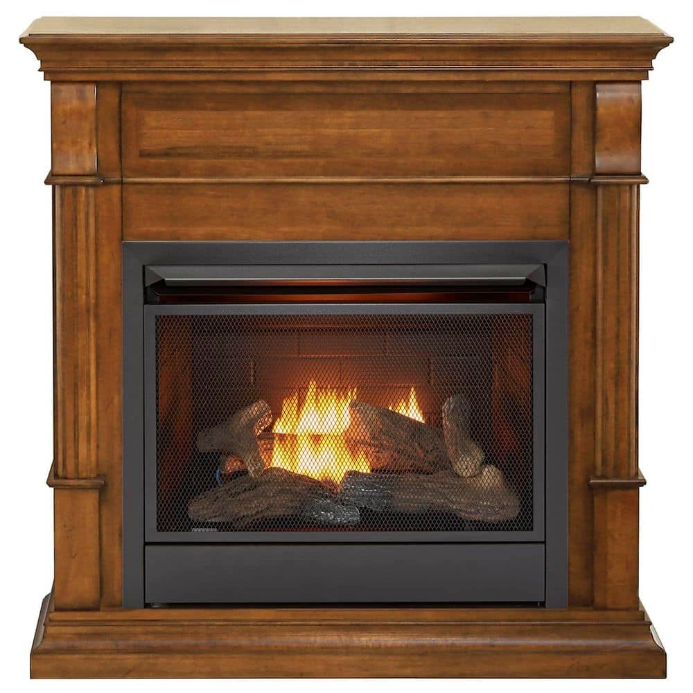 26,000 BTU Vent Free Natural Gas Fireplace System And Apple Spice Mantel With Thermostat 1 26,000 BTU Vent Free Natural Gas Fireplace System And Apple Spice Mantel With Thermostat