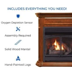 Dual Fuel Ventless Gas Fireplace With Mantel - 32,000 BTU, Remote Control, Apple Spice Finish -Fire Place Store apple spice duluth forge gas fireplaces 179211 44 1000