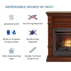 Dual Fuel Ventless Gas Fireplace - 26,000 BTU, T-Stat Control, Auburn Cherry Finish -Fire Place Store auburn cherry duluth forge gas fireplaces 170131 4f 1000
