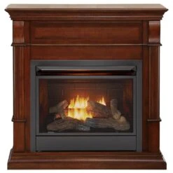 Dual Fuel Ventless Gas Fireplace - 26,000 BTU, T-Stat Control, Auburn Cherry Finish