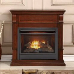 26,000 BTU Vent Free Propane Gas Fireplace System And Auburn Cherry Mantel With Thermostat -Fire Place Store auburn cherry duluth forge gas fireplaces 170620 31 1000