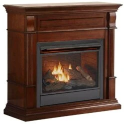 26,000 BTU Vent Free Propane Gas Fireplace System And Auburn Cherry Mantel With Thermostat -Fire Place Store auburn cherry duluth forge gas fireplaces 170620 c3 1000