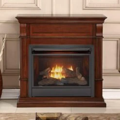 26,000 BTU Vent Free Natural Gas Fireplace System And Auburn Cherry Mantel With Thermostat -Fire Place Store auburn cherry duluth forge gas fireplaces 170621 31 1000