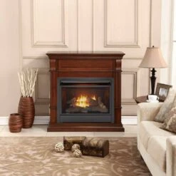 26,000 BTU Vent Free Natural Gas Fireplace System And Auburn Cherry Mantel With Thermostat -Fire Place Store auburn cherry duluth forge gas fireplaces 170621 fa 1000