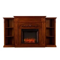 Southern Enterprises Binghamton 72.5 In. W Bookcase Electric Fireplace In Autumn Oak