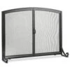 Black Freestanding Flat Steel 2-Panel Fireplace Screen For Indoor Living Room