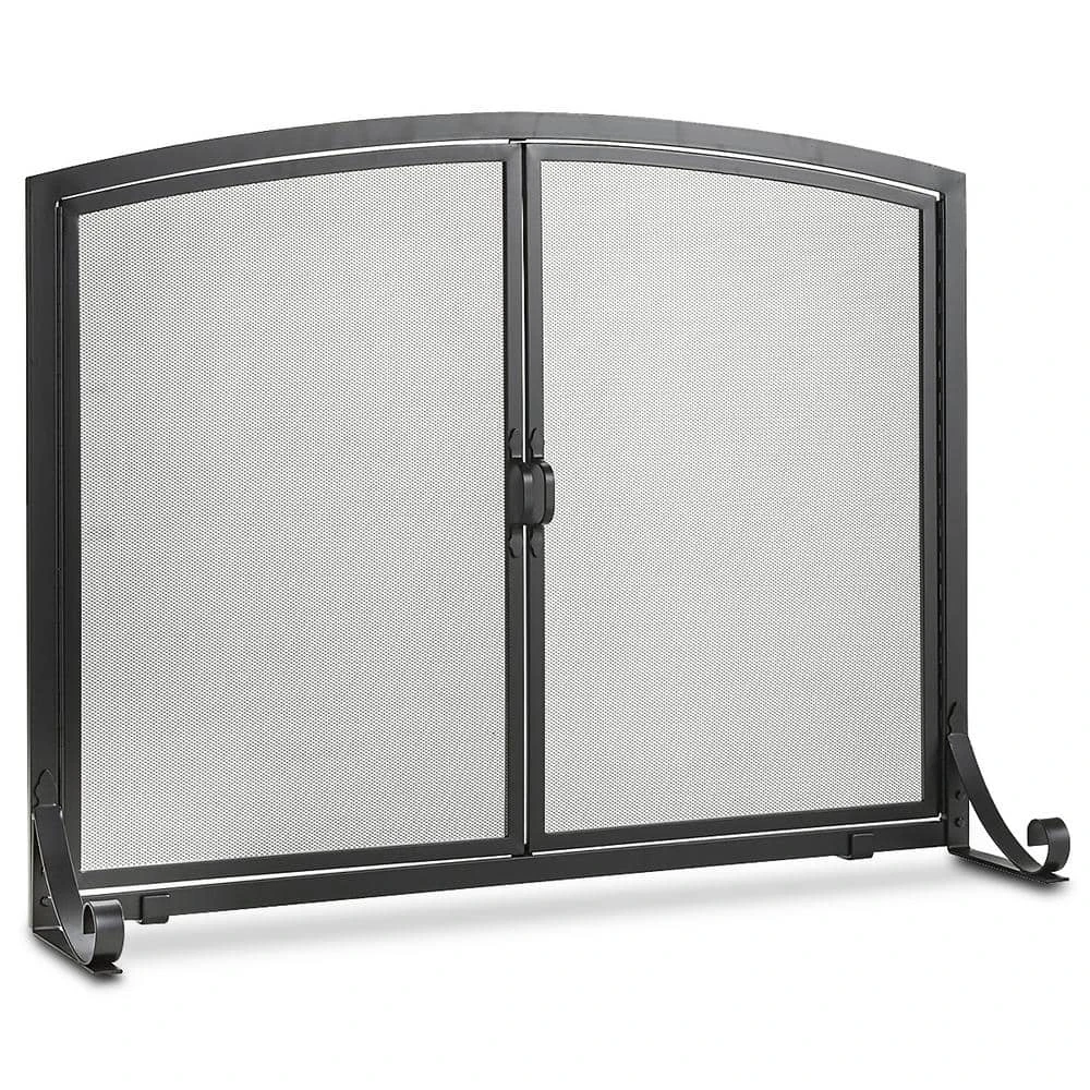 Black Freestanding Flat Steel 2-Panel Fireplace Screen For Indoor Living Room 1 Black Freestanding Flat Steel 2-Panel Fireplace Screen For Indoor Living Room