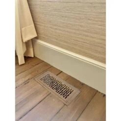 Stellar Duct Opening Size 4x10 - Overall Size 7x13 Oriental Design Hardwood Floor Register Flush Mount With Installation Box -Fire Place Store beige cream stellar registers grilles 034 008 0410 1f 1000