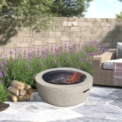 23.62 In. X 16.9 In. Round Magnesium Oxide Wood Burning Beige Fire Pit -Fire Place Store beige fire pit kits hs cyyl 95 31 1000