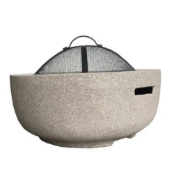 23.62 In. X 16.9 In. Round Magnesium Oxide Wood Burning Beige Fire Pit