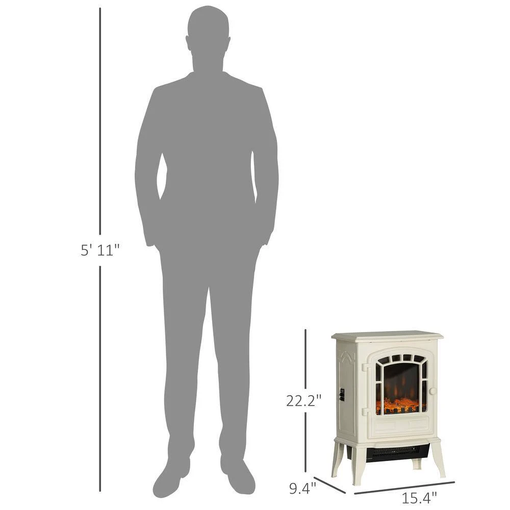 HOMCOM 15.25 In. Freestanding Electric Fireplace Stove With Overheat Protection 750W/1500W In Beige 5 HOMCOM 15.25 In. Freestanding Electric Fireplace Stove With Overheat Protection 750W/1500W In Beige - Image 5