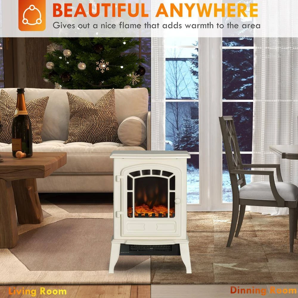 HOMCOM 15.25 In. Freestanding Electric Fireplace Stove With Overheat Protection 750W/1500W In Beige 9 HOMCOM 15.25 In. Freestanding Electric Fireplace Stove With Overheat Protection 750W/1500W In Beige - Image 9