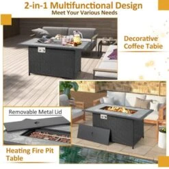 CLIHOME 52 In. 50000 BTU Black Propane Gas Fire Pit Table With Marble Top PE Rattan Cover And Lid For Patio Outdoor Heating -Fire Place Store black 52 in wood burning fire pits cl f984 a 44 1000