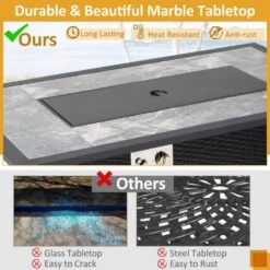 CLIHOME 52 In. 50000 BTU Black Propane Gas Fire Pit Table With Marble Top PE Rattan Cover And Lid For Patio Outdoor Heating -Fire Place Store black 52 in wood burning fire pits cl f984 a fa 1000