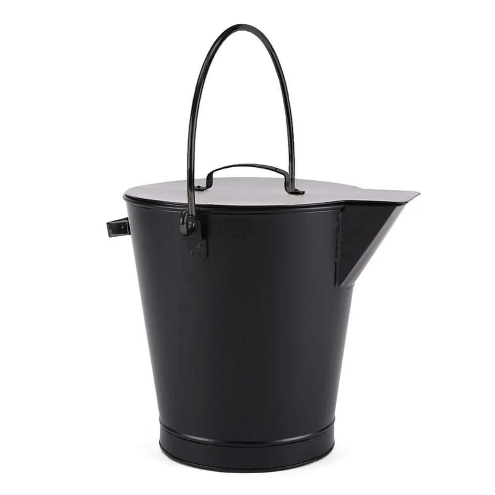 13 In. Tall Black Versatile Round Ash Bucket With Cover And Handles 1 13 In. Tall Black Versatile Round Ash Bucket With Cover And Handles