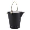 13 In. Tall Black Versatile Round Ash Bucket With Cover And Solid Brass Handles