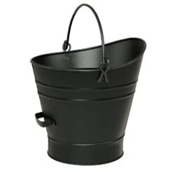 14 In. Tall Black Traditional Galvanized Steel Round Small Pellet Bucket With Handles
