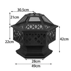 24 In. X 8.25 In. Outdoor Hex-Shaped Patio Firebowl Portable Wood Fire Pit With Spark Screen Cover, Poker And Grill 6 24 In. X 8.25 In. Outdoor Hex-Shaped Patio Firebowl Portable Wood Fire Pit With Spark Screen Cover, Poker And Grill -Fire Place Store black barton wood burning fire pits 96811 h1 4f 1000