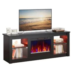 63 In. Freestanding Media Console Electric Fireplace TV Stand Fits TV'​s Up To 70 In. With Cabinet In Black -Fire Place Store black bestier fireplace tv stands bsl105516a blk 2 2 31 1000