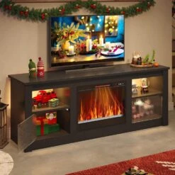 63 In. Freestanding Media Console Electric Fireplace TV Stand Fits TV'​s Up To 70 In. With Cabinet In Black