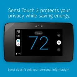 Sensi Touch 2 Wi-Fi 7-Day Programmable Thermostat, Touchscreen Color Display, Data Privacy, C-Wire Required-Black 15 Sensi Touch 2 Wi-Fi 7-Day Programmable Thermostat, Touchscreen Color Display, Data Privacy, C-Wire Required-Black -Fire Place Store black beveled edge emerson programmable thermostats st76 c3 1000