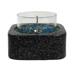 16.30 In. W X 11.00 In. H Black Concrete Square Bioethanol Or Gel Tabletop Burning Fire Pit With Glass Wind Guard