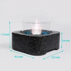 16.30 In. W X 11.00 In. H Black Concrete Square Bioethanol Or Gel Tabletop Burning Fire Pit With Glass Wind Guard -Fire Place Store black boosicavelly gas fire pits boaohfp36b 76 1000