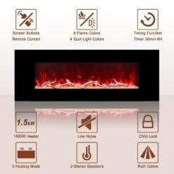 50 In. Wall Mounted Electric Fireplace In Black With Multicolor Flame And CSA Certification -Fire Place Store black boyel living wall mounted electric fireplaces bl zhx bs 50 1d 1000