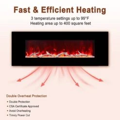 50 In. Wall Mounted Electric Fireplace In Black With Multicolor Flame And CSA Certification -Fire Place Store black boyel living wall mounted electric fireplaces bl zhx bs 50 44 1000