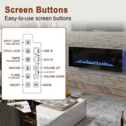 50 In. Wall Mounted Electric Fireplace In Black With Multicolor Flame And CSA Certification -Fire Place Store black boyel living wall mounted electric fireplaces bl zhx bs 50 4f 1000