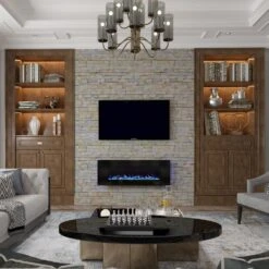 50 In. Wall Mounted Electric Fireplace In Black With Multicolor Flame And CSA Certification