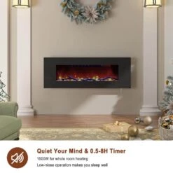 50 In. Wall Mounted Electric Fireplace In Black With Multicolor Flame And CSA Certification -Fire Place Store black boyel living wall mounted electric fireplaces bl zhx bs 50 66 1000