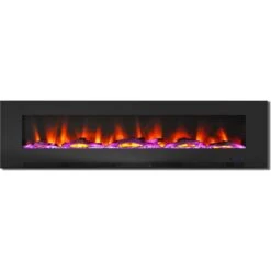 Cambridge 78 In. Wall-Mount Electric Fireplace In Black With Multi-Color Flames And Driftwood Log Display -Fire Place Store black cambridge wall mounted electric fireplaces cam78wmef 2blk 1f 1000