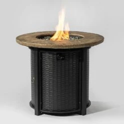 30 In. W Round 40000Btu Black Steel And MgO Tabletop Propane Outdoor Fire Pit Table With Lava Rocks -Fire Place Store black cenadinz gas fire pits ysgcw85304 44 1000