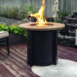 30 In. W Round 40000Btu Black Steel And MgO Tabletop Propane Outdoor Fire Pit Table With Lava Rocks -Fire Place Store black cenadinz gas fire pits ysgcw85304 76 1000