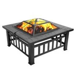 32 In. Outside Portable Metal Wood Burning Fire Pit Square Fire Pits And Outdoor Fireplaces For Patio, Camping -Fire Place Store black coolshark wood burning fire pits fpt 028 4f 1000