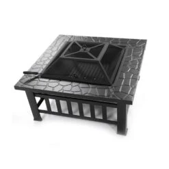32 In. Outside Portable Metal Wood Burning Fire Pit Square Fire Pits And Outdoor Fireplaces For Patio, Camping
